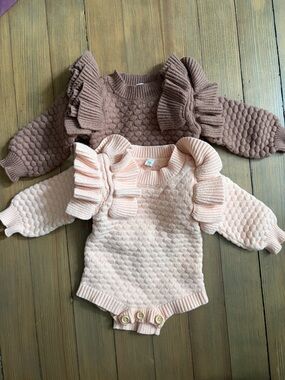 Textured Ruffle Knit Baby sweater onesies
